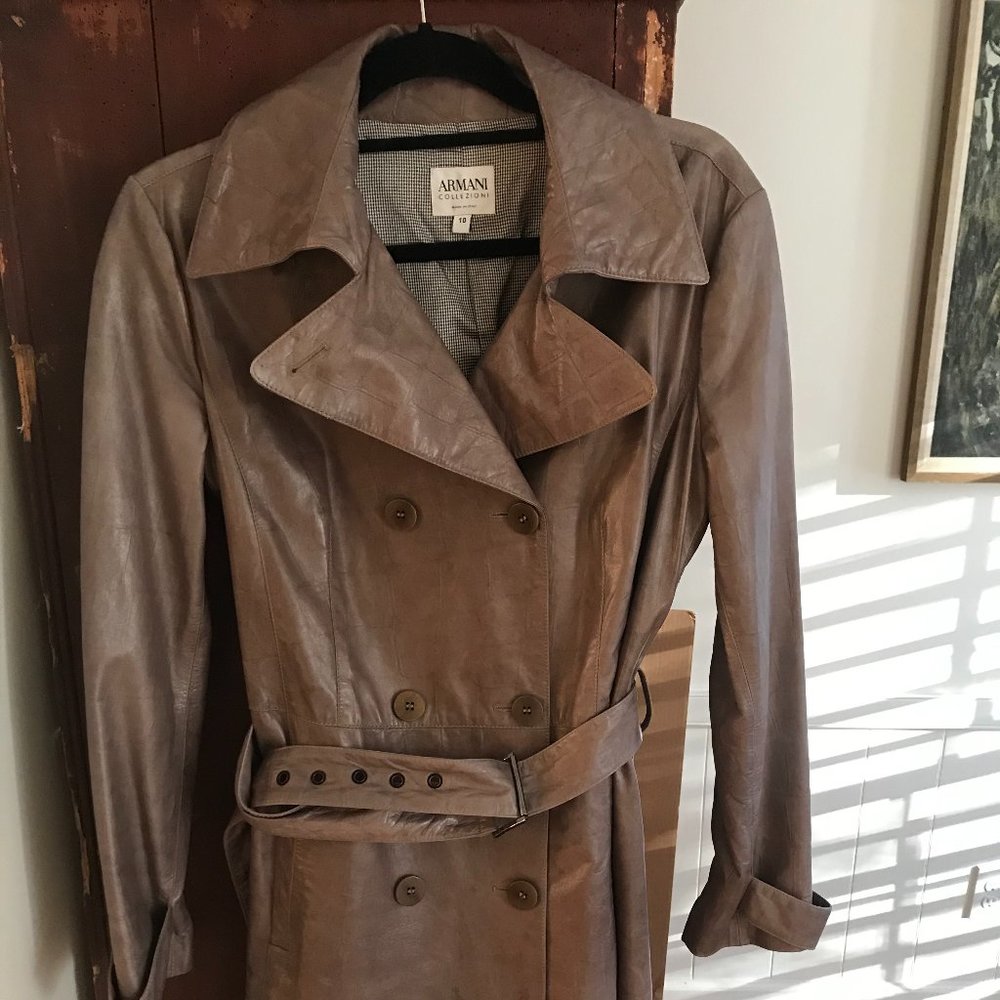 Armani Collezioni Lamb Leather Trench Coat Size 10
